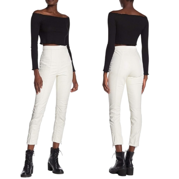 Free People White Faux Leather High Rise Ankle Zip Moto Pants NWT - Picture 15 of 15